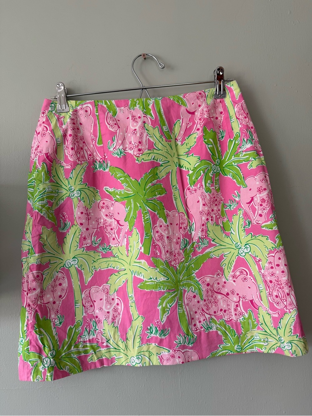 Lilly Pulitzer Elephant Print Skirt Pink Green Palm Mini Size 6 Resort A-Line